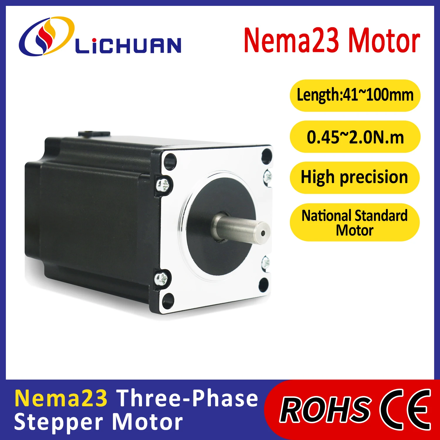 Lichuan DC24V 5.2/5.6/5.8A 0.45/0.9/1.5/2N.m Stepper Open Loop Motor 3Phase Nema23 Open Loop Stepper Motors for Intelligent Home