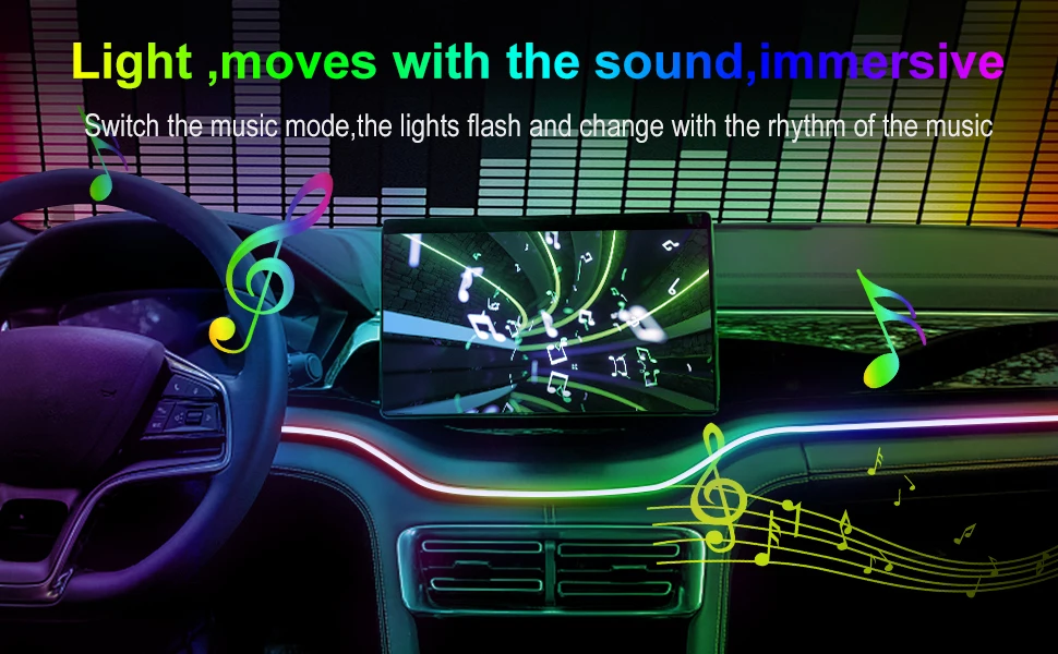 18-in-1 128 Farbige RGB-Symphonie Auto-Ambiente-Innenbeleuchtung Universelle Mehrfachmodi Dekorative Atmosphärenlichter App-Steuerung – Detail 6