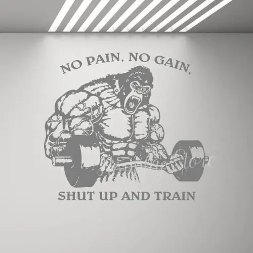 No Pain No Gain Shut Up and Train Home Gym Wall Decal Poster Motivational Quote Vinyl Sticker Bodybuilding Fitness Decor P521