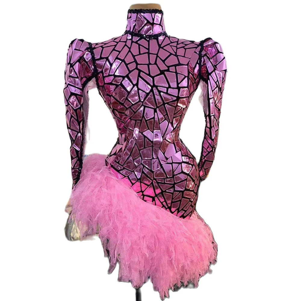 Glister Birthday Party Sequins Dress Women Long Sleeve Evening Celebrate Nightclub Dance Costume Singer Stage Wear Drag Queen