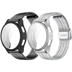 Stainless Steel Watchband for Samsung Galaxy Watch 7 44mm Strap Case Protector for Galaxy Watch 7 40mm Soft TPU Protective Shell
