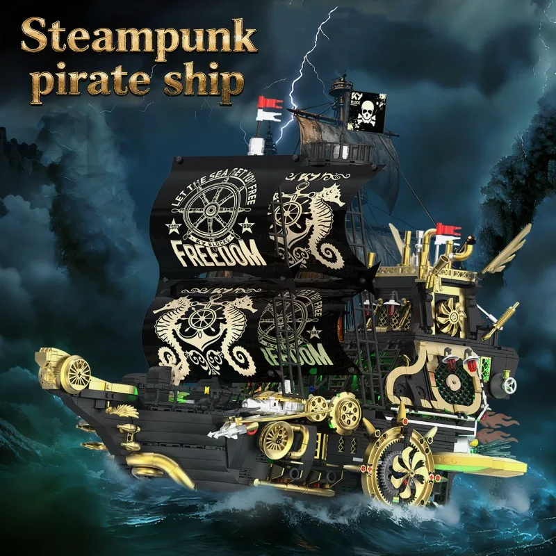 2720PCS Creative Steampunk Pirate Ship Building Blocks With Powered Device Construction Bricks Toy Gift For Children Adult