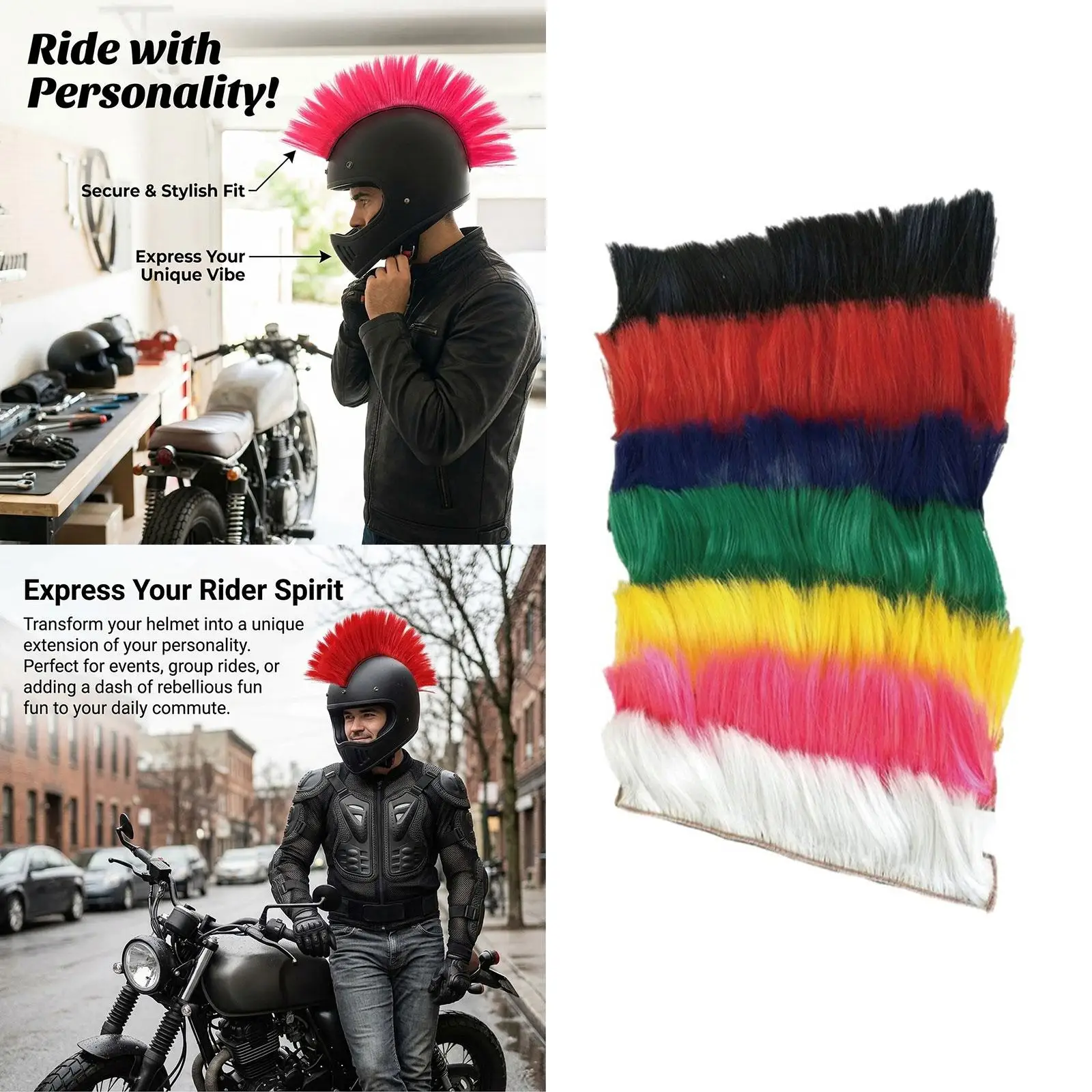 Motorcycle Helmet Wig Punk Accessory Versatile Party Prop Cockscomb Wig Helmet Headpiece for Birthday Party Ski Helmets