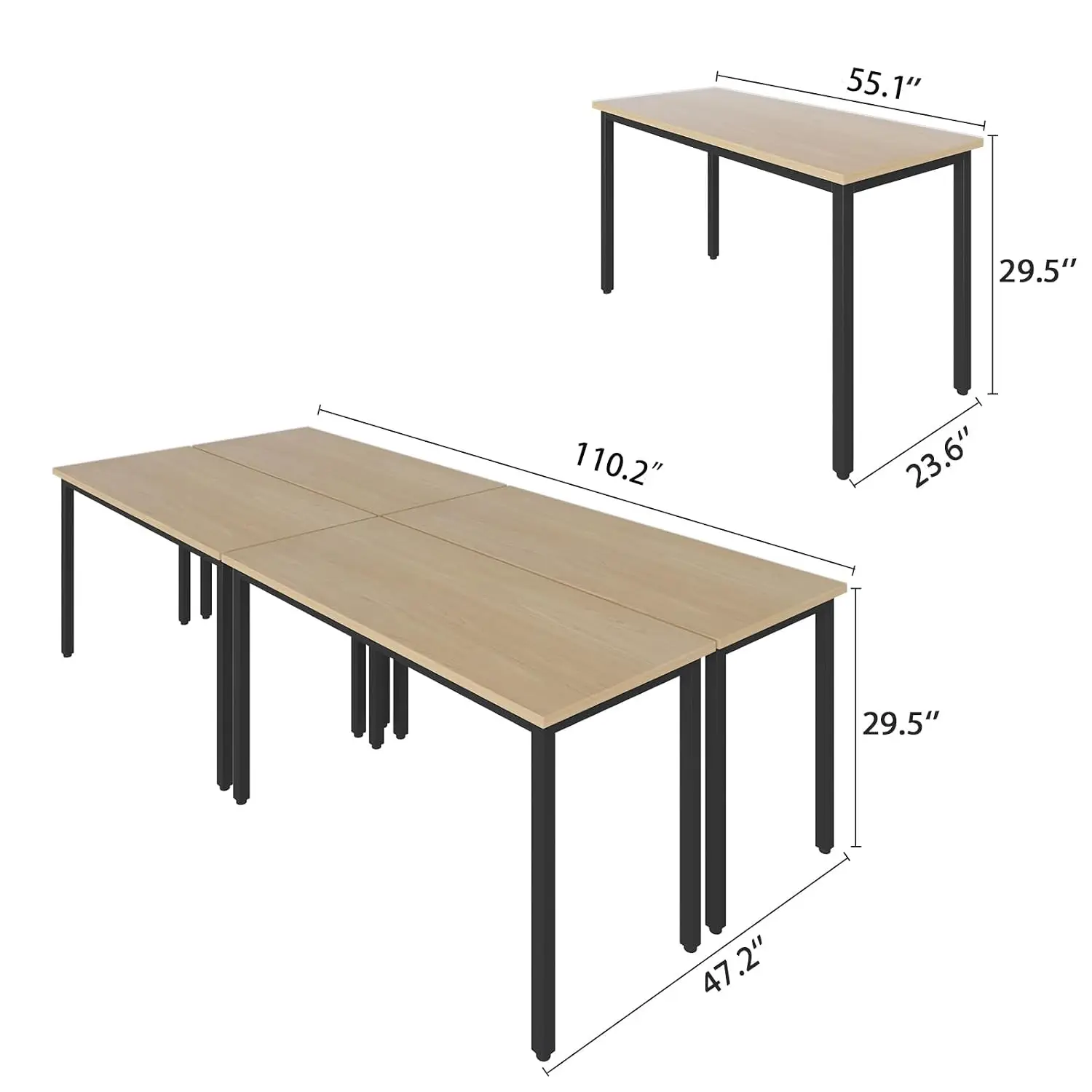 9ft Conference Table Office Desk Meeting Room Study Podcast Space-Saving Rustic 4PCS 110