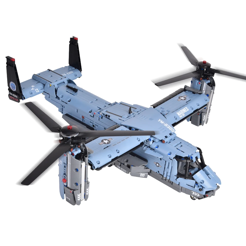 HUIQIBAO MOC 1389PCS V-22 Tiltrotor Vliegtuigen Helikopter Bouwsteen Kinderen Militair Vliegtuig model Bricks Speelgoed home Decor. - afbeelding 2