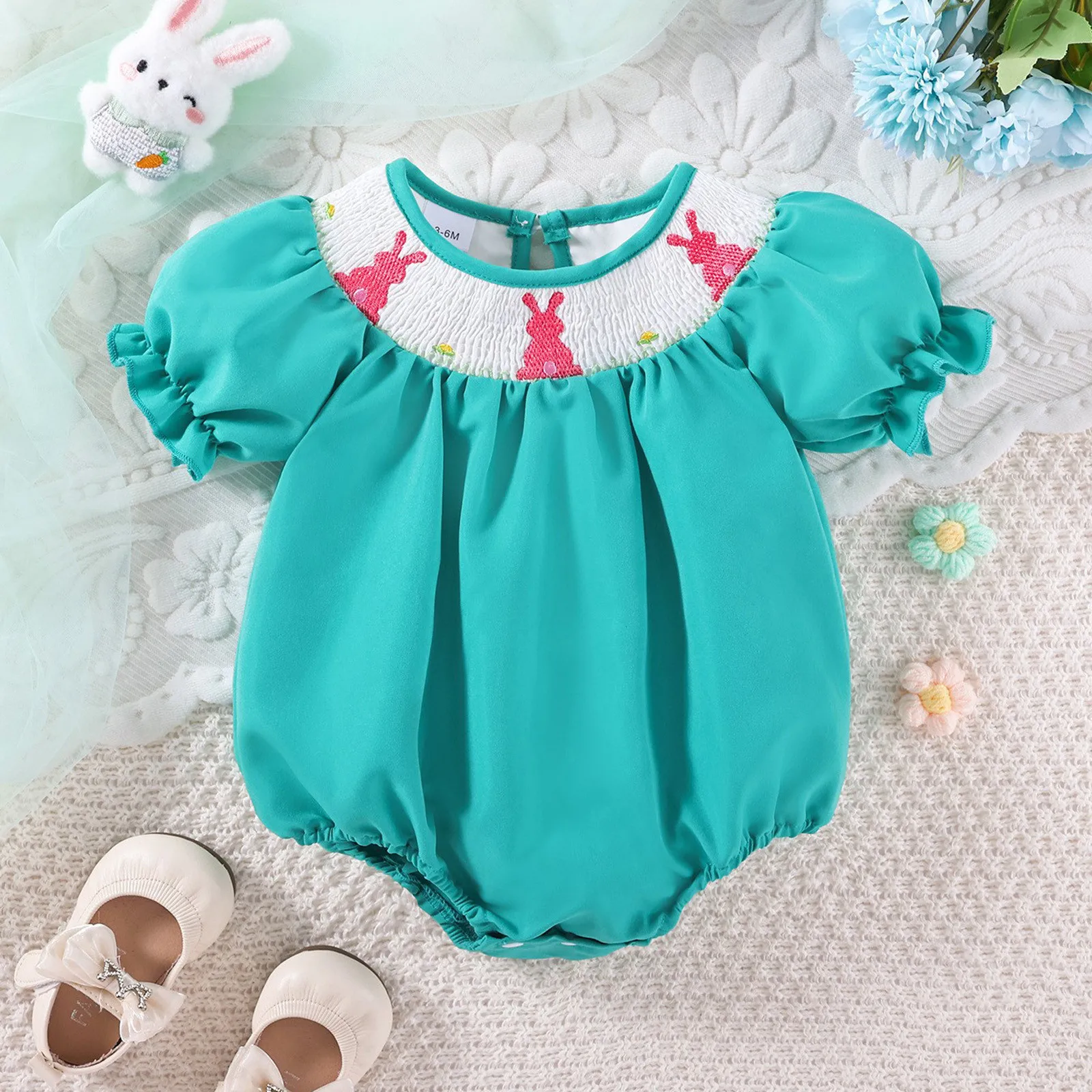 

Infant Girls Long Sleeve Plaid Cartoon Embroider Pullover Romper Newborn Bodysuits Girls Leotard Gymnastics Size 0 to 24Months