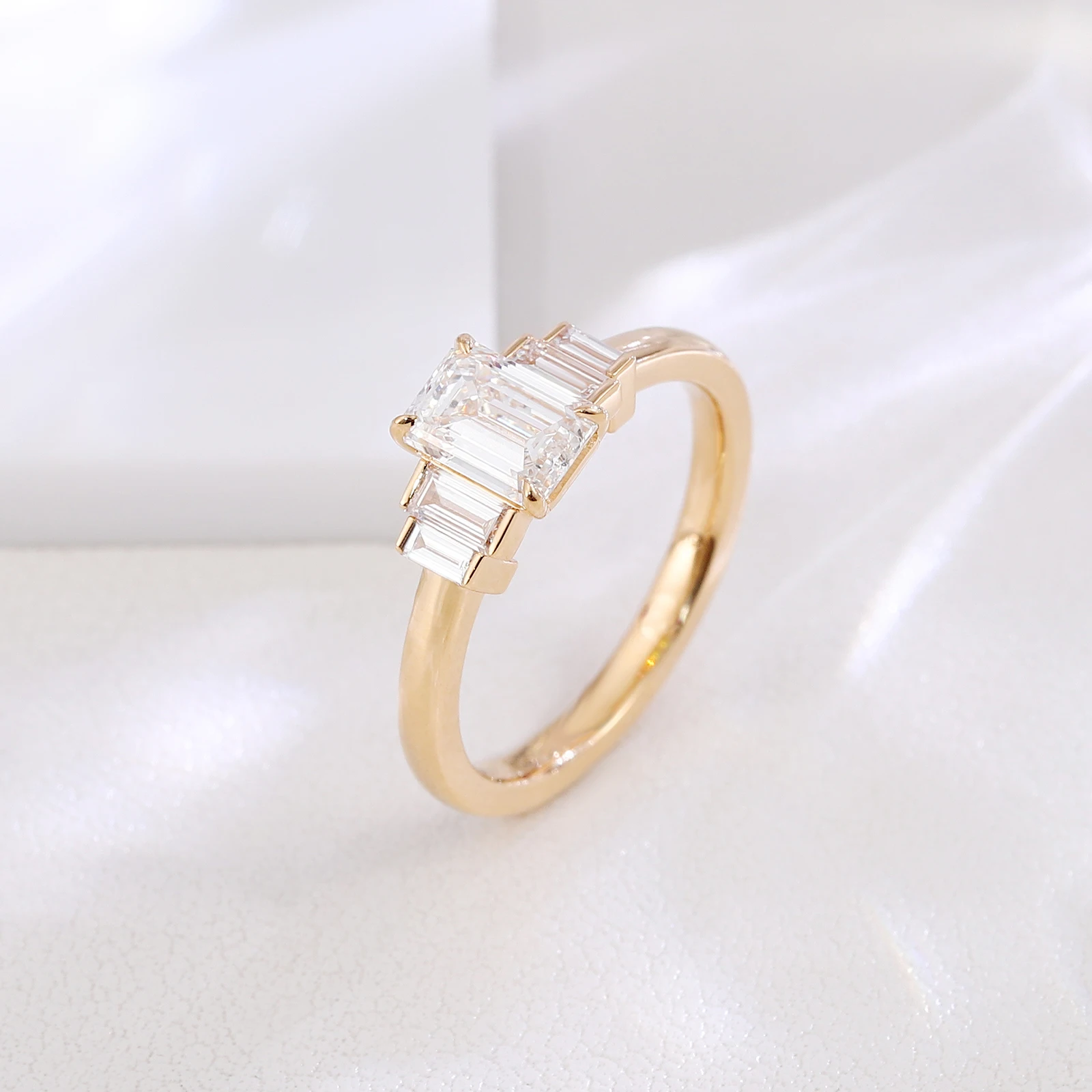 

Provence 1ct Trilogy rings Ring 9K10K Gold IGI Emerald cut Lab diamond Engagement wedding Ring Fine jewelry for Women Gifts