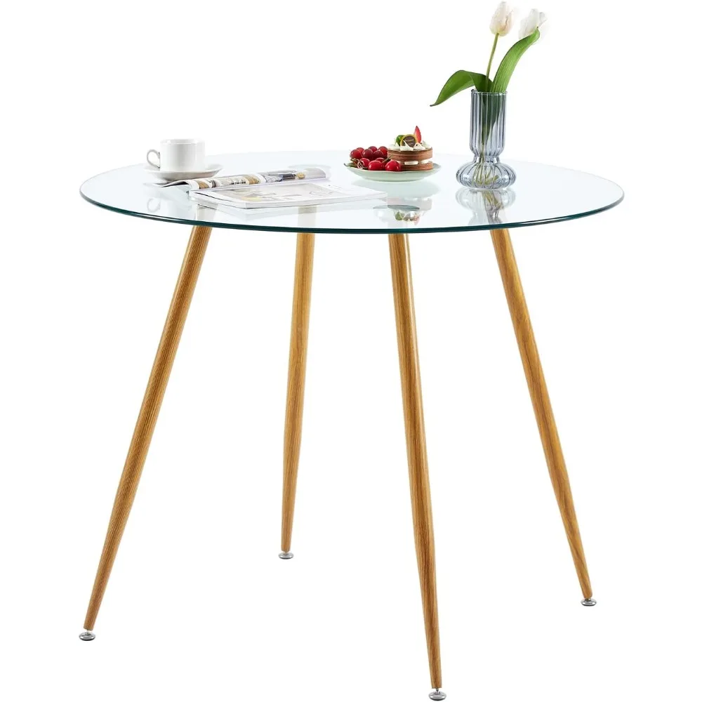 Runde Küchentische, Couchtisch mit Platte aus gehärtetem Glas, Konferenztische, rundes Esszimmer, einfach zu montieren, rundes sauberes Glas