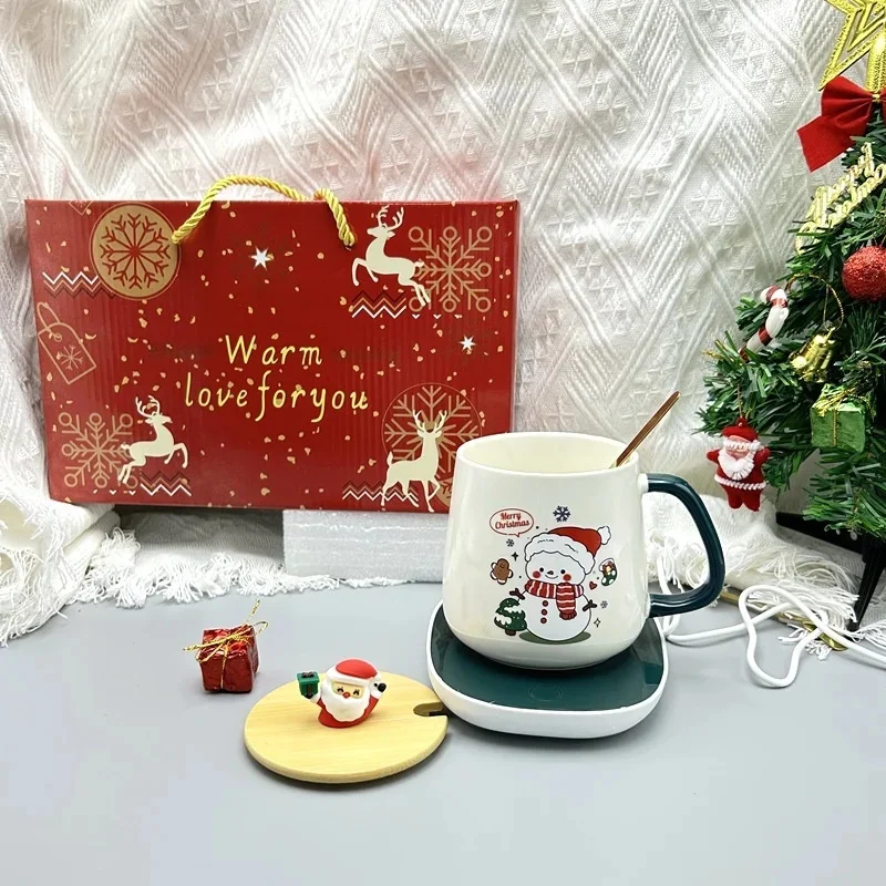 Lovely Warm Cup 55 Degrees Celsius Christmas Gift Mug With Lid Spoon High Appearance Level Santa Elk Ceramic Cup With Hand Gift