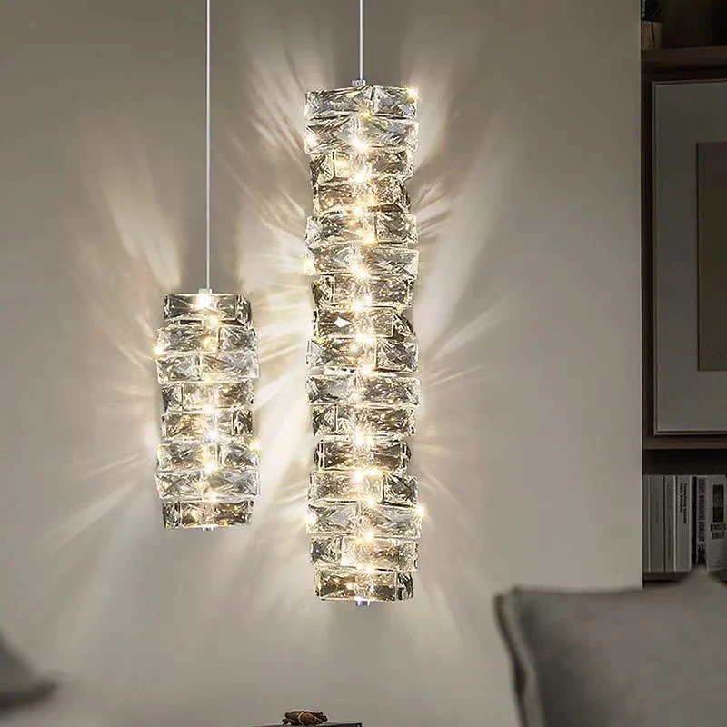 

Led Crystal Pendant Lamp For Dining Room Kitchen Table Bedroom Bathroom Ceiling Modern Luxury Style Silvery Chandelier Light