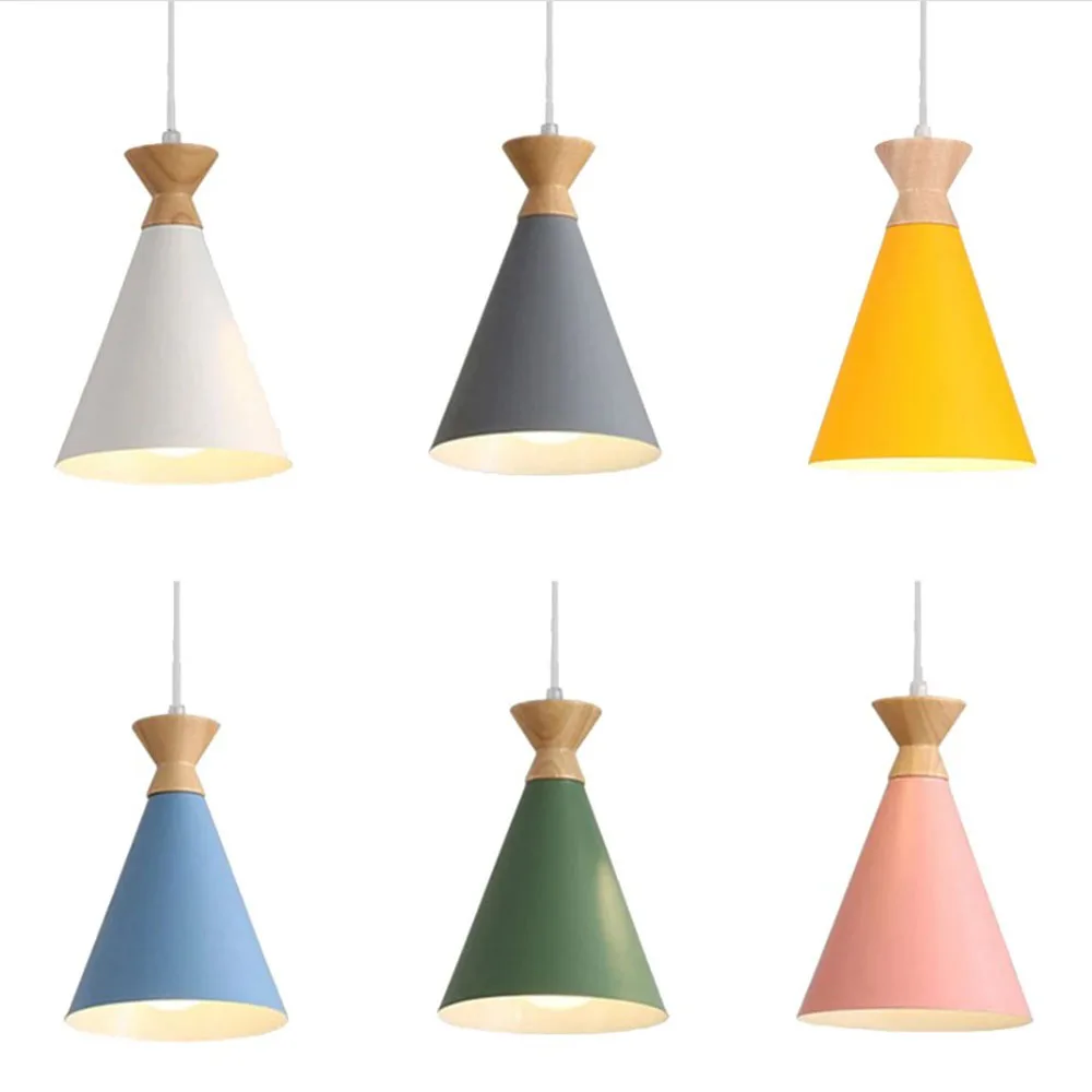 

Modern Wood Pendant Lights Nordic Colorful Minimalist Living Room Coffee Bedroom LED Indoor Home Decoration Hanging Lamps E27