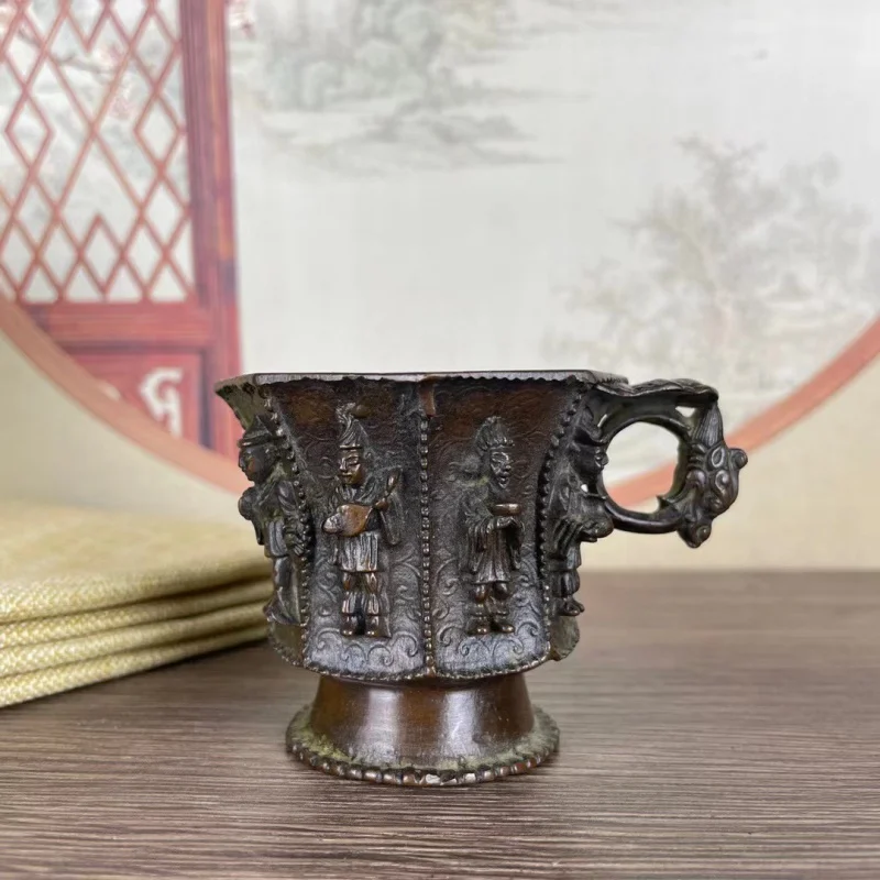 

Antique Antique Old Bronze Collection Tang Dynasty Music Figurines Character Pattern Octagonal Cup Handmade Collection Antique O