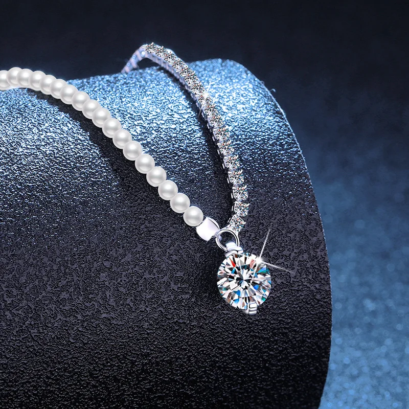 Moissanite PT950 Platinum collarbone chain Korean version of the light luxury niche claw chain shell beads moissanite collarbone