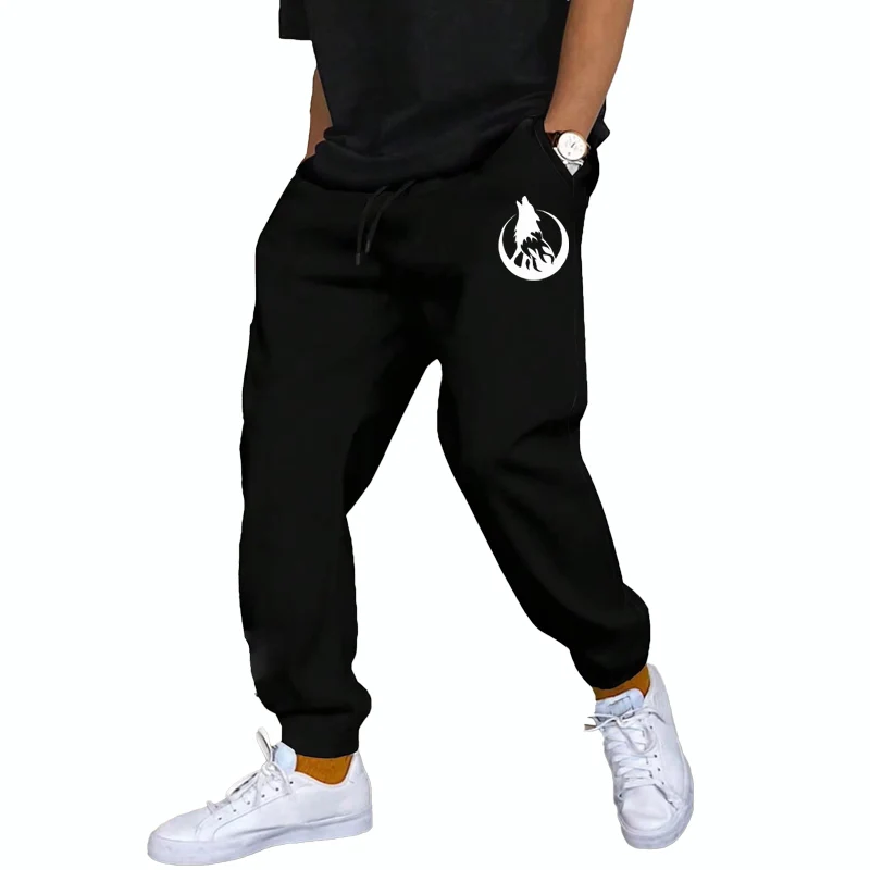 Pantalones deportivos informales con estampado de lobo para hombre, pantalones de chándal para gimnasio, correr, entrenamiento, trotar, montañismo