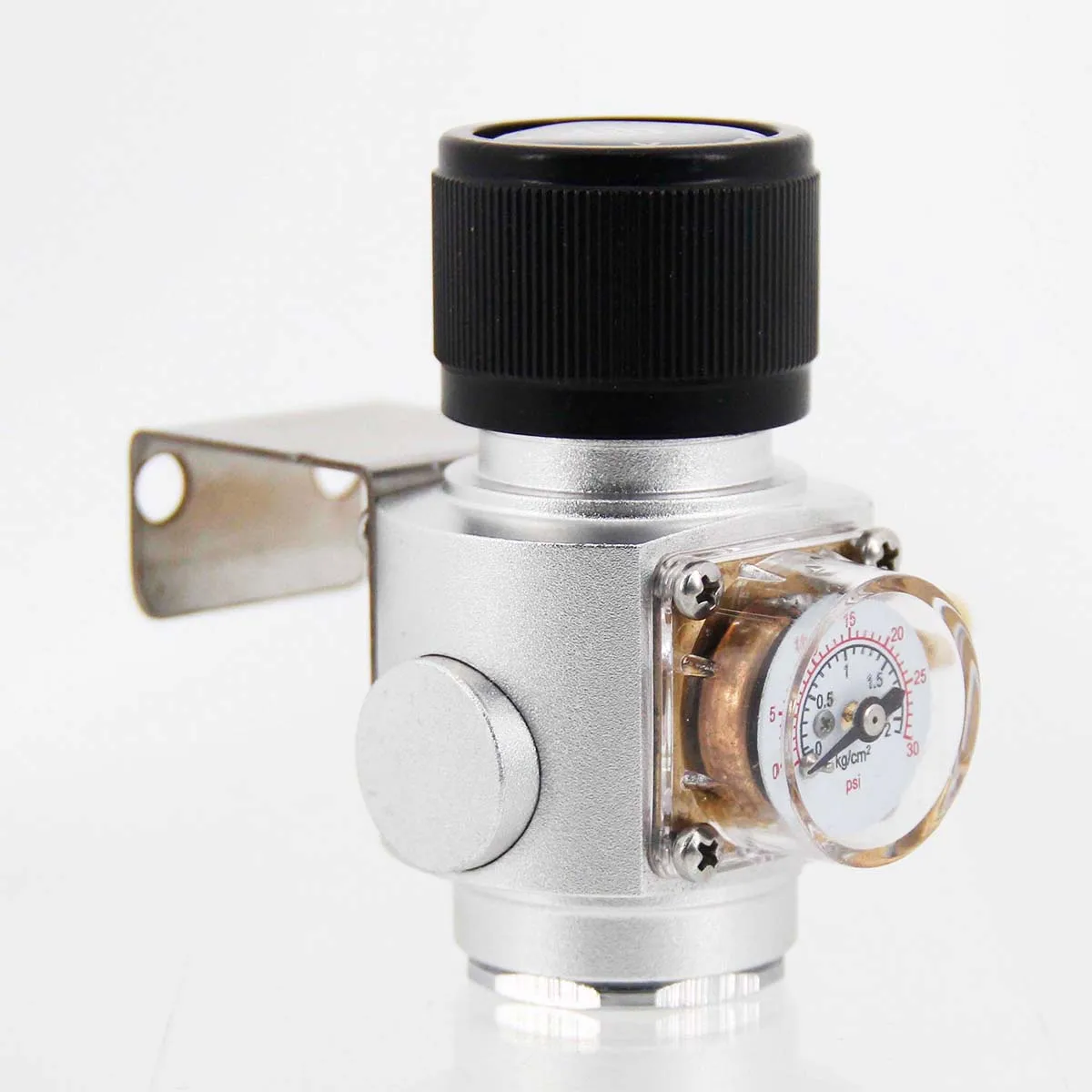 Adjustable Single Knob Co2 Regulator 30psi with Mounting Bracket 8mm Hose Barb Use with 5/8\