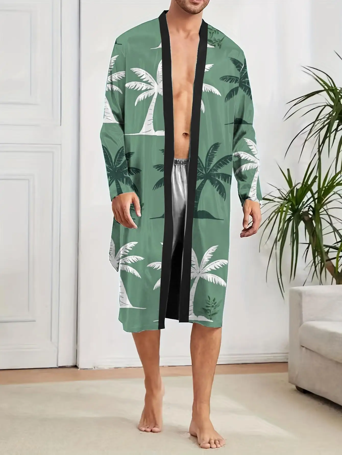 1pcs Men's Robes 2026 Spring/Summer Graphic Robes Shower robe Long Nightgown 3D Printed Men's bathrobe Polyester robe