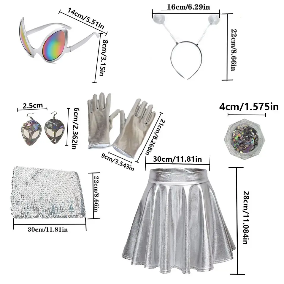 Conjunto de acessórios para fantasia de alienígena - bandana de antena, brincos, colares e luvas - adequado para festas, Halloween,