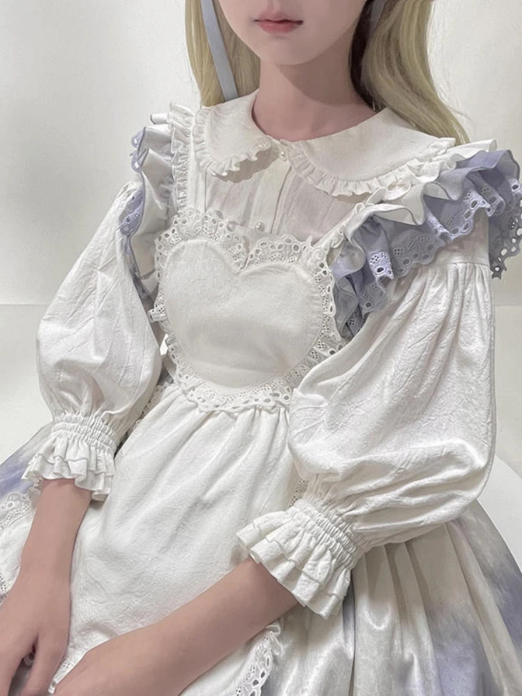 Japanese Lolita Style Women Blouses Sweet  Peter Pan Collar Ruffles JK Shirt Girl Vintage Elegant Lantern Long Sleeve Blouse Top