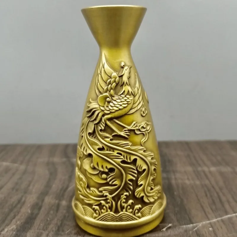 

Antique Miscellaneous Collection Antique Qianlong Year Brass Double Dragon Liquor Divider Crafts Home Decorative Flower Vase