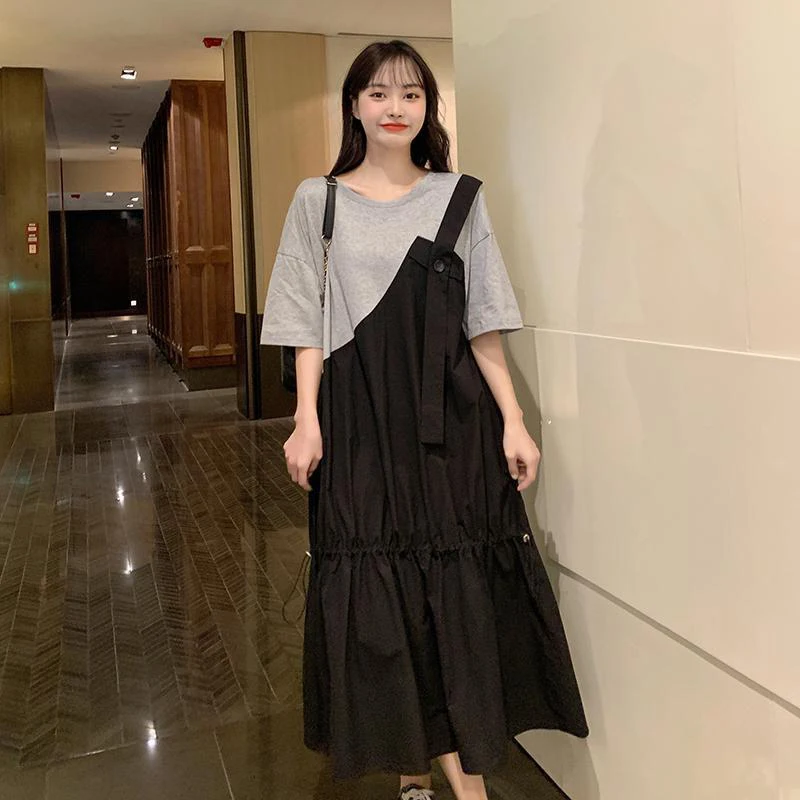 

Летнее платье для беременных больших размеров в стиле Хепберн, свободного кроя, с эффектом двухслойности, скрывающее живот, женская одежда