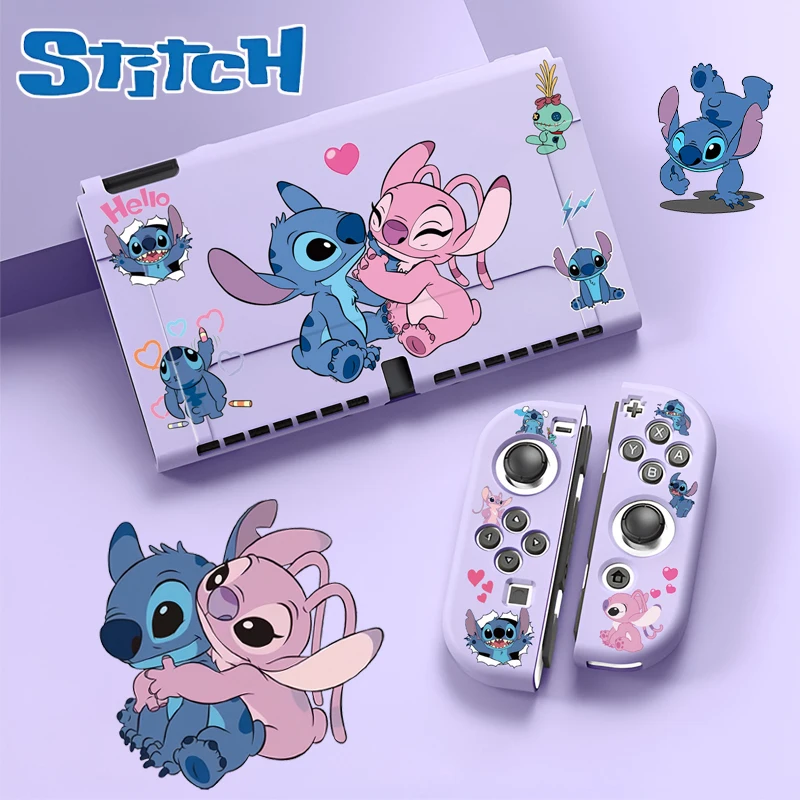 Disney Stitch Angel Soft TPU Skin Protective Case for Nintendo Switch OLED Joy-Con Controller Protection Housing Shell Cover