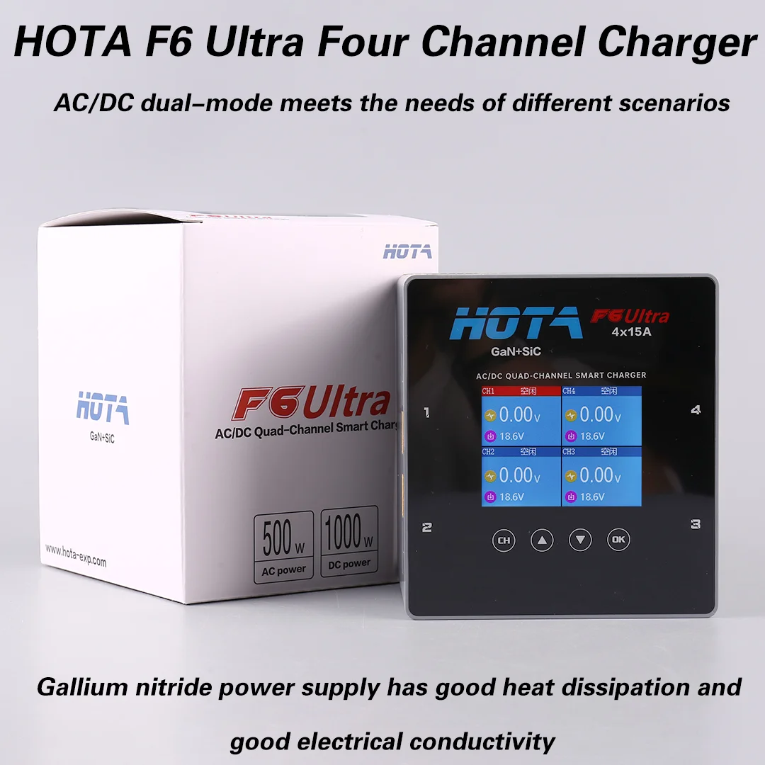 

HOTA F6 Ультра интеллектуальное балансное зарядное устройство, двухрежимное, 4-канальное, с источником питания, мощная литиевая батарея мощностью 1000 Вт для электронных автомобилей