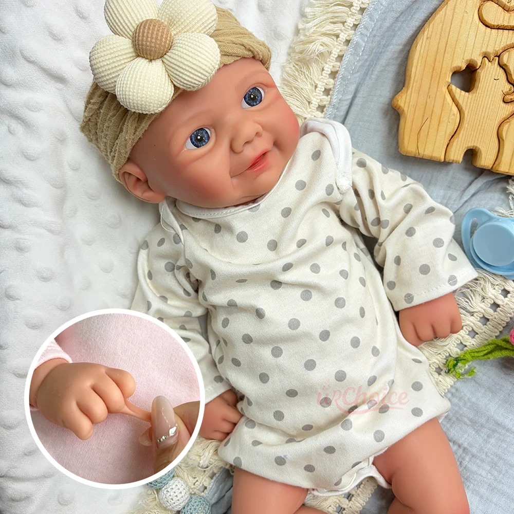 

17" Realistic Reborn Baby Doll Hand Painted Silicone Reborn Girl/Boy Smiling Weighted Cuddle Newborn For Artist Collectible Doll