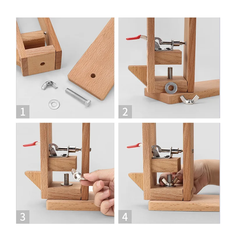 WUTA Leather Stitching Pony Hand Stitching Horse Table Desktop DIY Sewing Clamp Craft Working Tools Beech Wood w/2 Pcs Leather