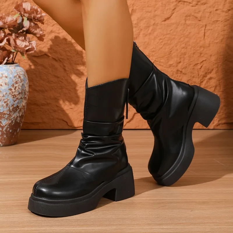 Women's 2025 New Autumn Winter Boots, Fashionable Thick Soled Stacking Boots Slimming Versatile Pants Boots, Women's Horse Boots