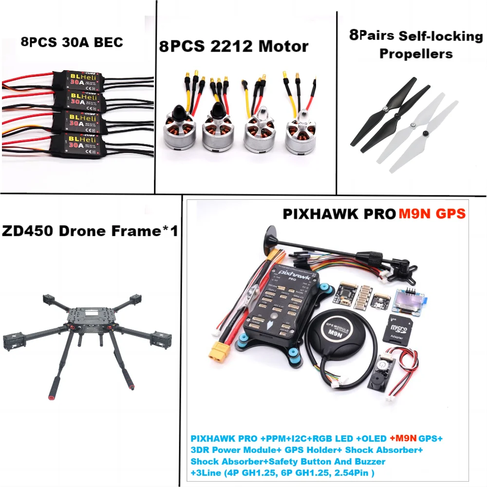 

F450 PIXHAWK PRO M9N Dual motor Flight FiberFrame Kit Ardupilot 100MW Radio Telemetry Quadcopter BLHELI 30A ESC 2212 Motor