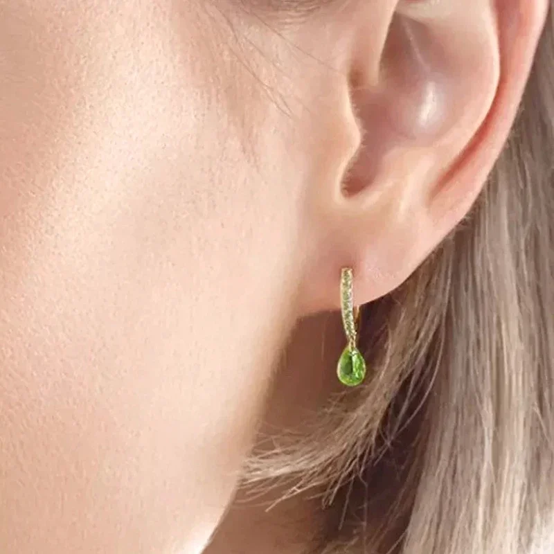 925 Sterling Silve Needle Green Zircon Gold Silver Earrings Water Drop Hoop Earrings for Women Heart Stud Earring Luxury Jewelry