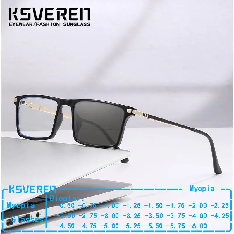 

Classic Square Photochromic Myopia Glasses Men Outdoor Color Changing Nearsighted Eyewear Women Negative Diopters Sports Glasses