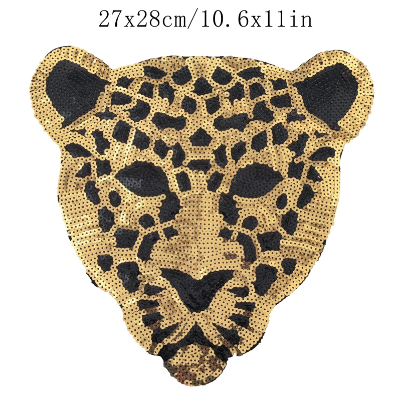 ANIMAL Elephant HANDMADE BEADED DIY PATCH LARGE GOLD SEQUIN Leopard Decoration Appliques Sequins For Clothes 3D Sequined Patches