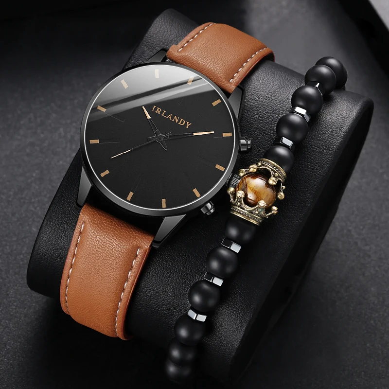2pcs personalized men's watch steel strap quartz watch strap necklace bracelet set suitable for daily wear and holiday gifts