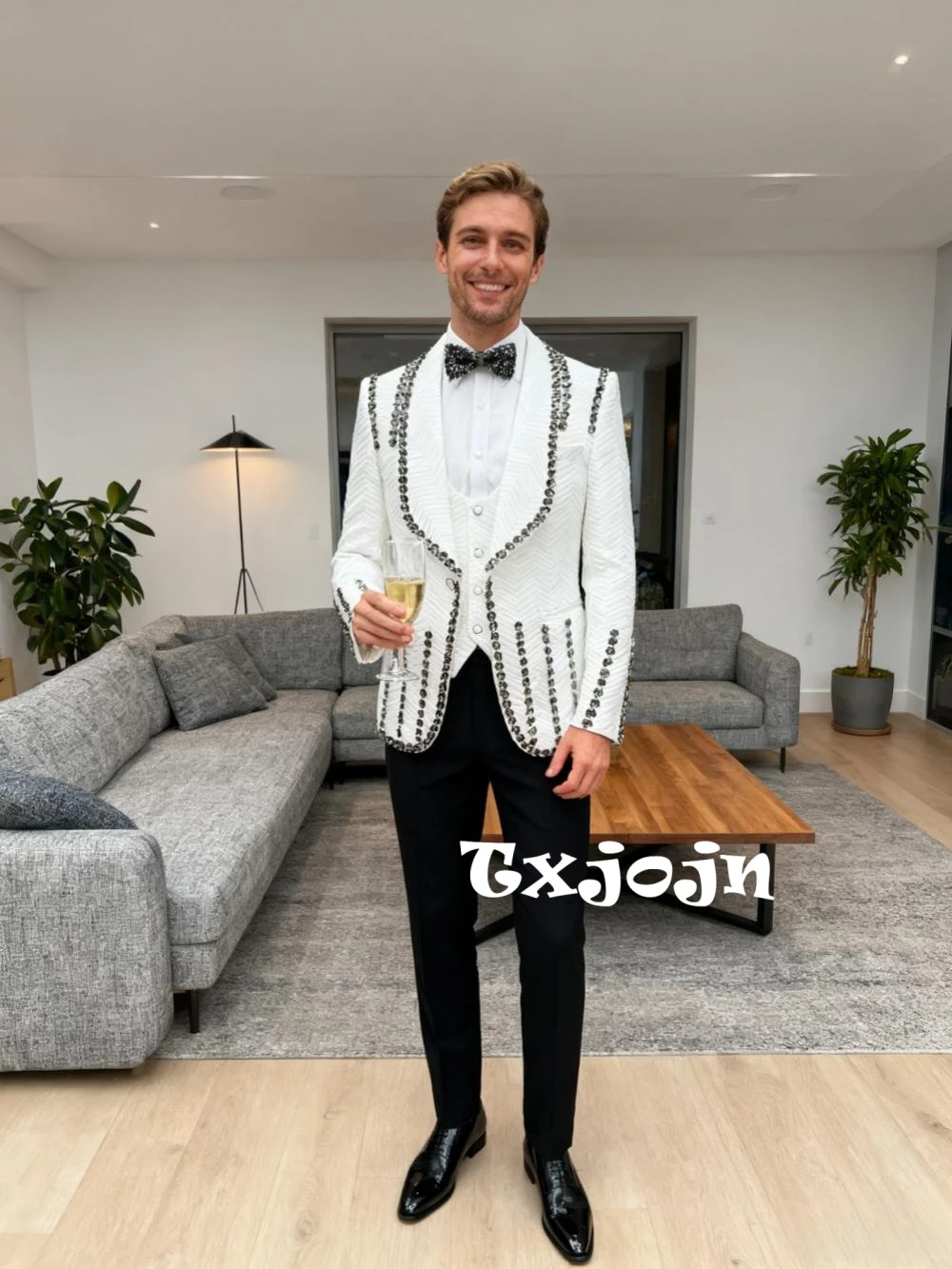 

New Jacquard Men's Luxury Crystal Suit Set 3 Pieces Dancing Wear Handsome Shawl Lapel Suit Set For Men Wedding Birthday Party