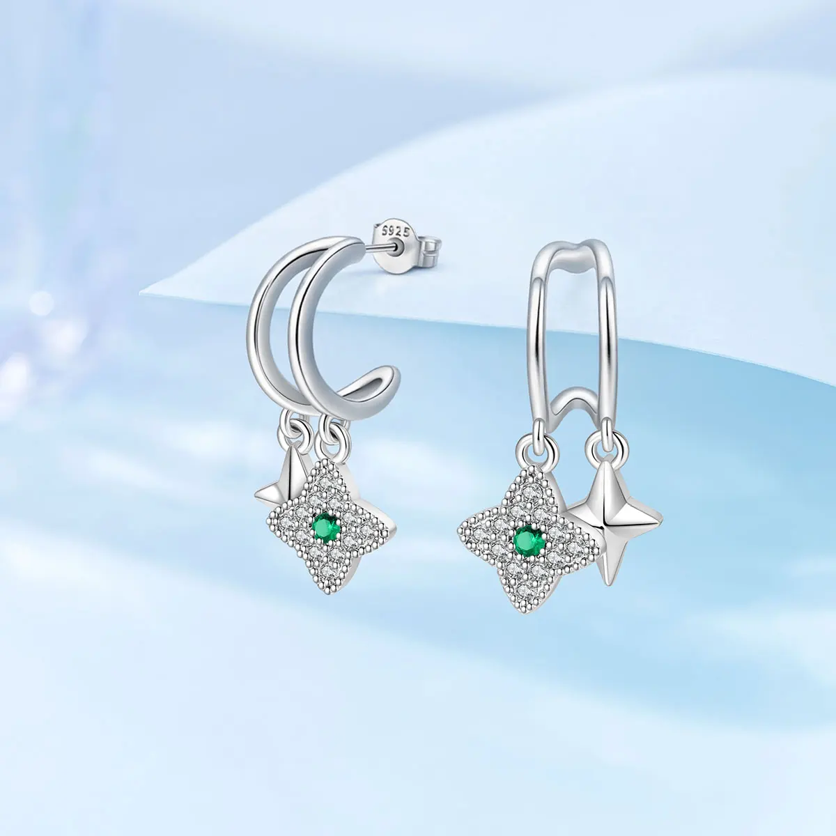 

Four-leaf Sparkling Zircon Star Earring for Women 925 Sterling Silver Hoop Earring Jewelry Graduation Birthday Gifts for Girls