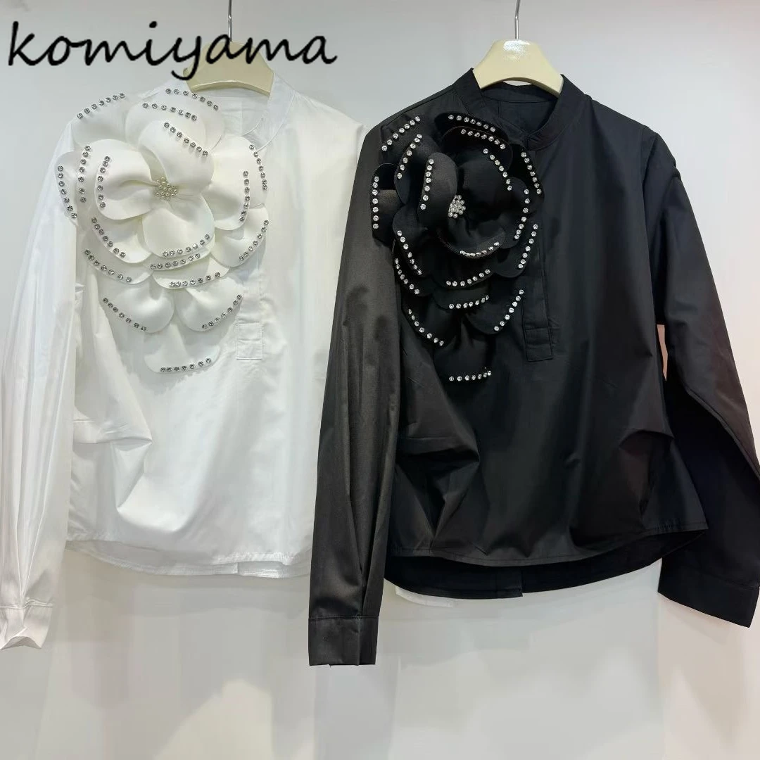 

Diamonds Three-Dimensional Flower Ropa Mujer Autumn New 2025 Shirts Blouses Long Sleeve Blusas Loose Camisas Woman Clothing