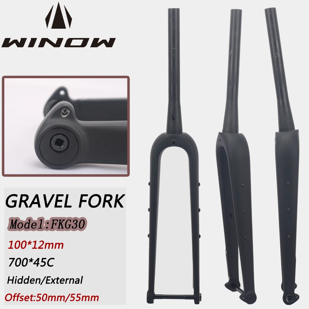 Winowsports-Carbon Front Fork Disc, Internal Cable Offset, Exchangable Carbon Fiber, 700C, 50mm, 55mm