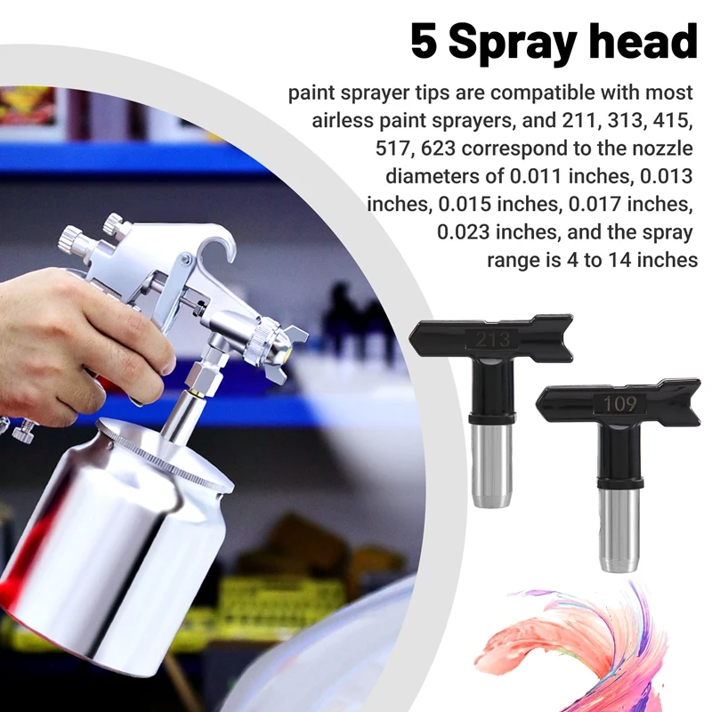 PORK-5 Stück Sprühspitzen, umkehrbare Sprühspitze, Airless-Spritzdüsen für Airless-Spritzmaschine (109, 213, 311, 315, 413)
