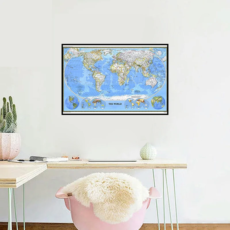 Mapa del mundo de 84x59cm, suministros de oficina, cartel detallado, tabla de pared, papel Retro no tejido, mapa del mundo, decoración de póster, 1988