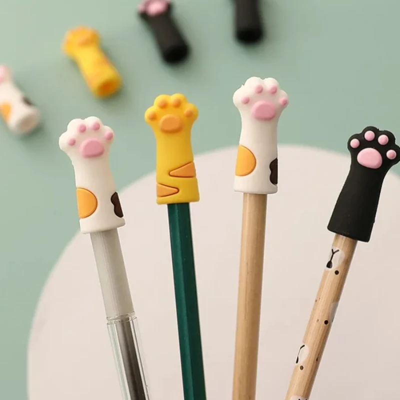 Imagem -02 - Bonito dos Desenhos Animados Gato Pata Silicone Pen Cap Lápis Nib Caneta Esferográfica Ponta Break-proof Protector Kawaii Papelaria Decoração Criativo Pcs