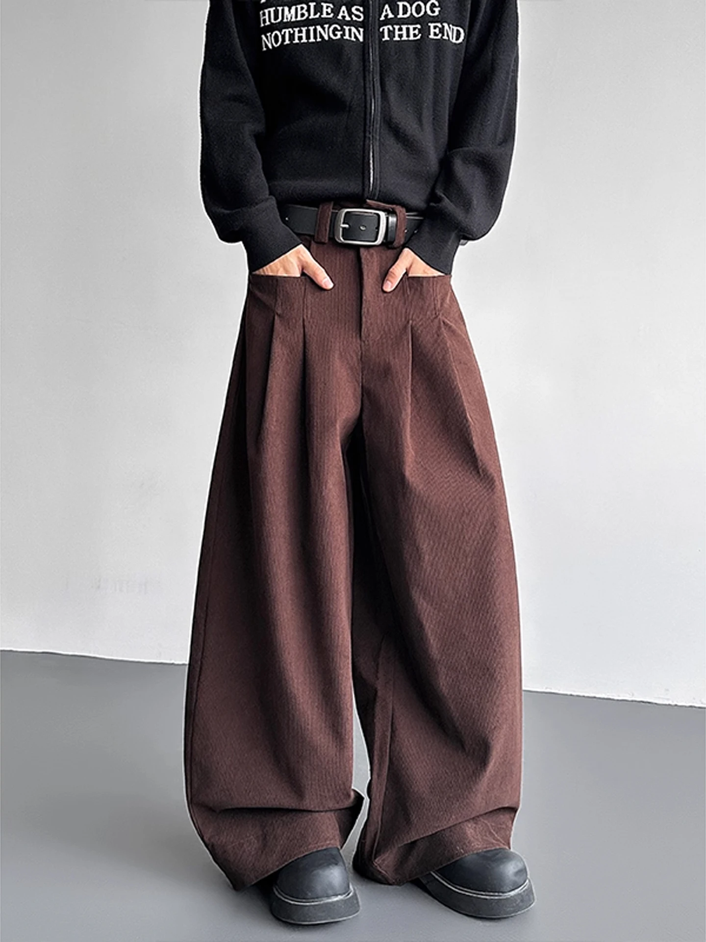 

Cleanfit Brown Corduroy Men's Pants Autumn Winter Drapey Loose Wide Leg Casual Trousers Faionable Straight Cut Cotton 00%