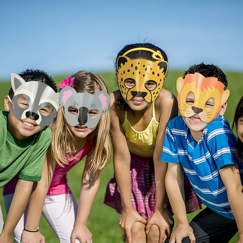 16pcs Jungle Animal Paper Mask Funny Tiger Lion Masks For Kid Safari Theme Birthday Christmas Party Decor Halloween Cosplay Prop