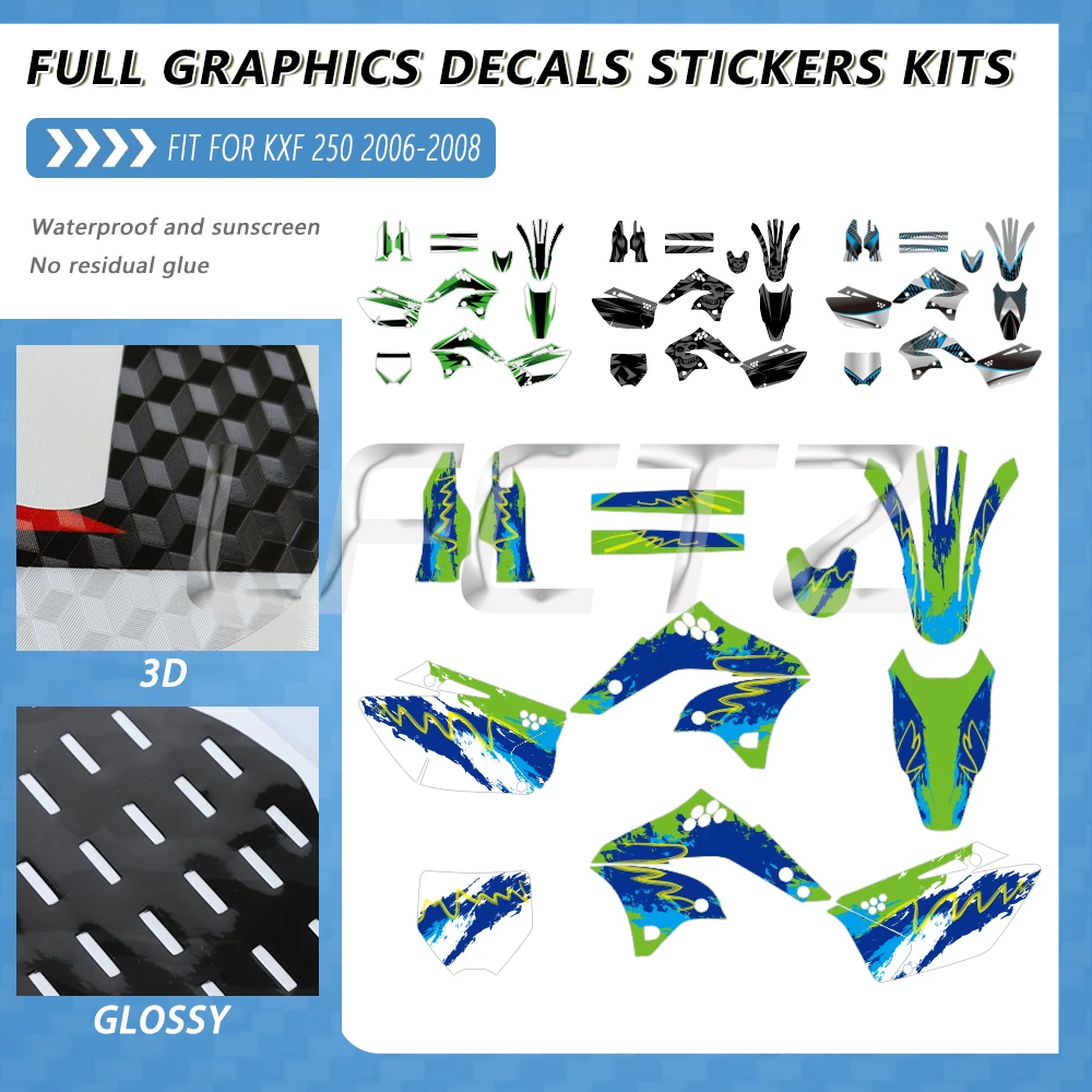 Fit for Kawasaki KXF250 KXF 250 KX250F KX 250F 2006 2007 2008 Motorcycle Decor Background Full Set of Graphics Decals Stickers