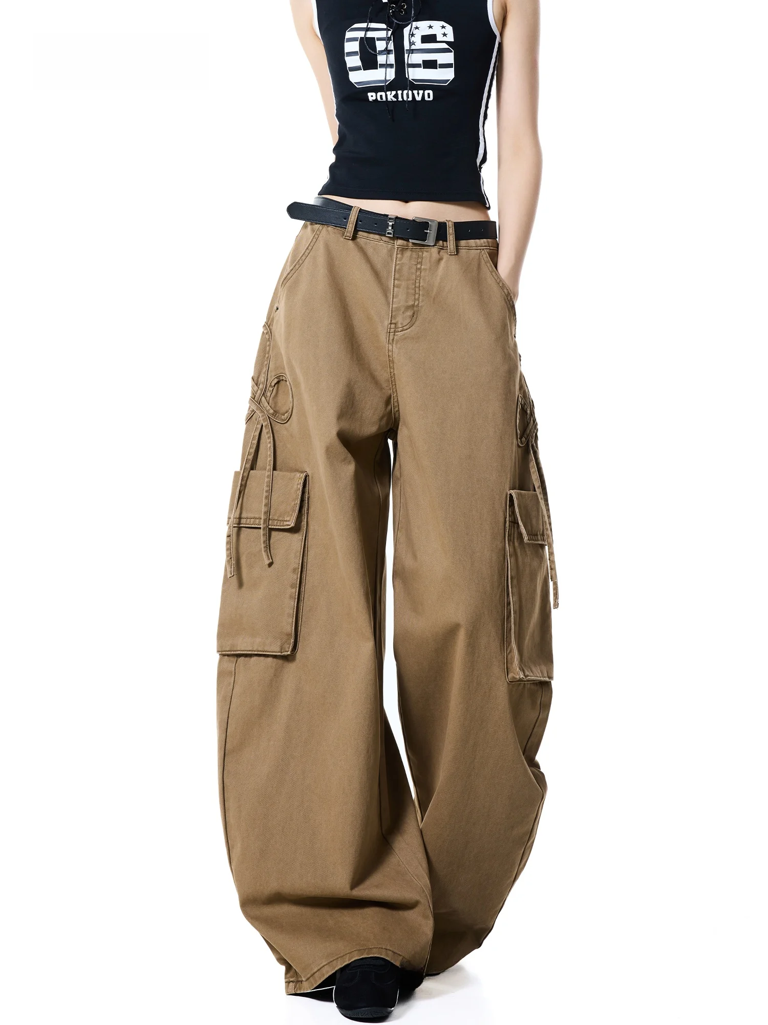 American Retro Work Pants Women High Waist Slim Wide Leg Casual Trousers Autumn Fashionable Straight Cut Cotton Blend