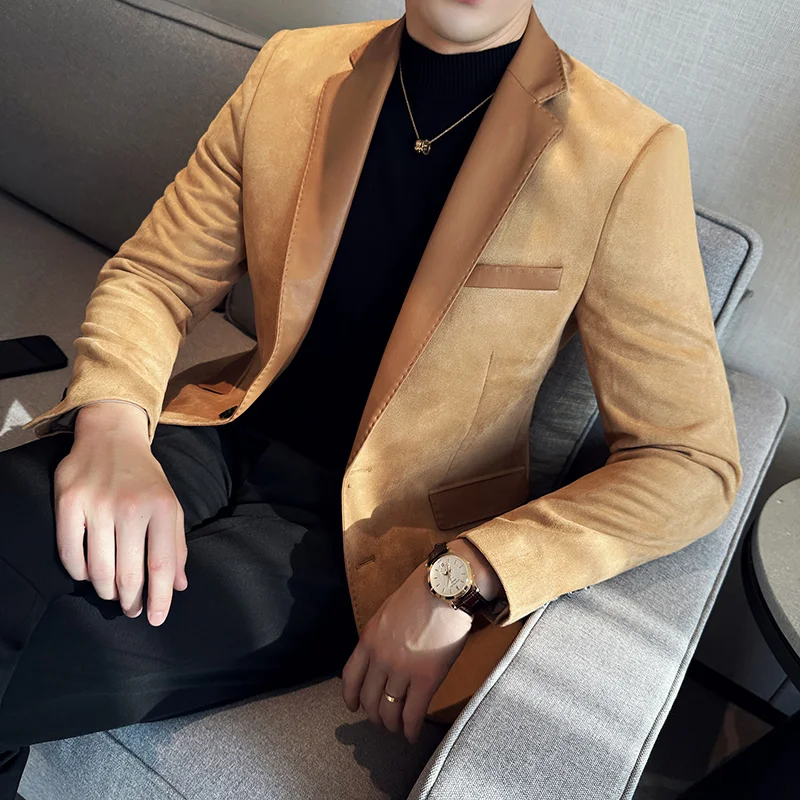 

2024 High Quality Fashion Everything Fashion Casual Suede Matching Leather Suit Korean Version of Handsome Fashion Suit