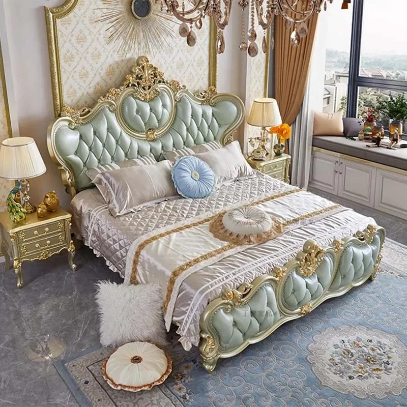 Queen Size Couple Bed European Aesthetic Bedroom Princess Bed Modern Luxury Cama Matrimonio Multifuncional Home Furniture