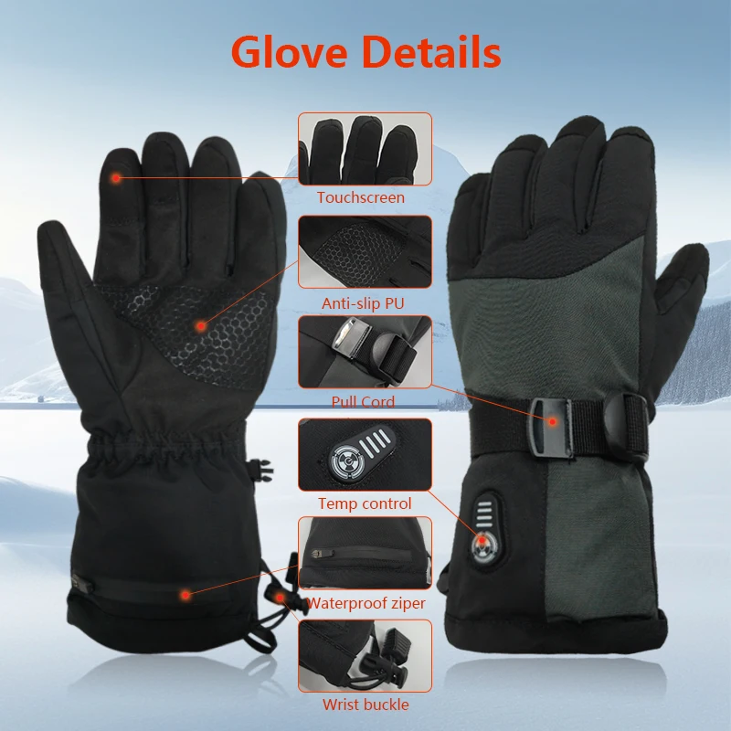 

2026Adjustable Temperature Usb Heating Ski Gloves for Outdoor Snowboard Riding Rechargeable Electric Battery Heated Gloves