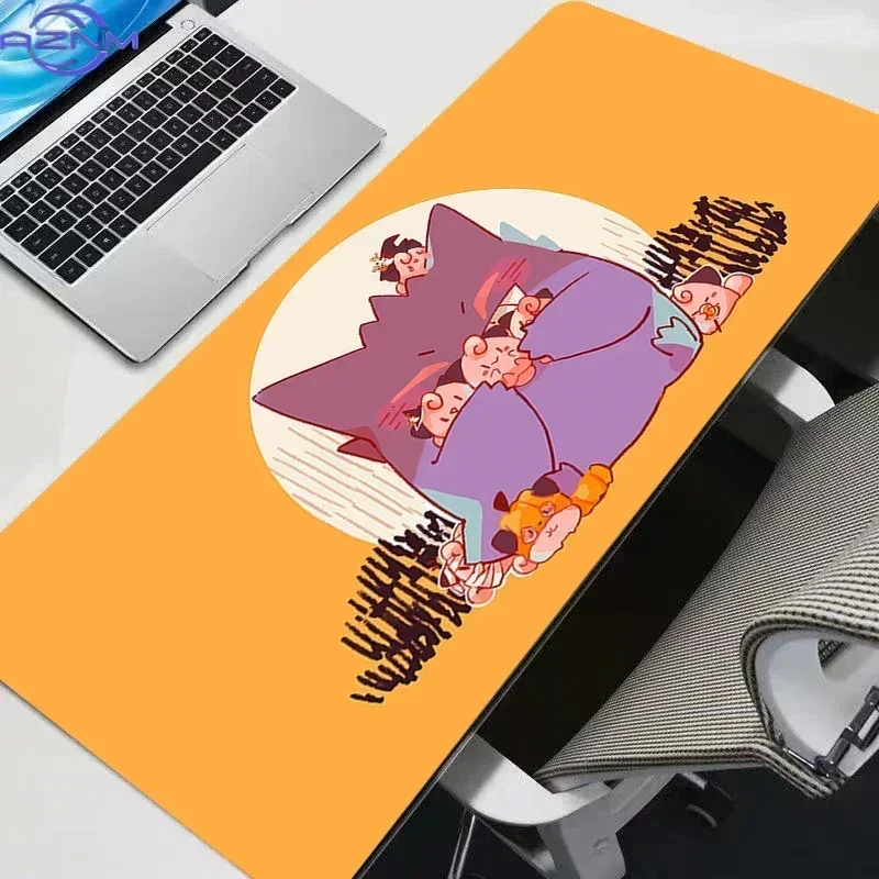 Orange Background Cute Purple Cartoon Monster With Small Creatures Mouse Pad Rubber Non Slip Desk Mat for Gaming Table Decor