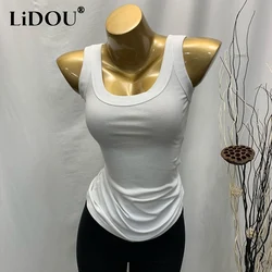 Summer Round Neck Sleeveless Cotton Screw Thread Vests Women Korean Style Fashion Casual Slim Comfortable Ventilate Tank
